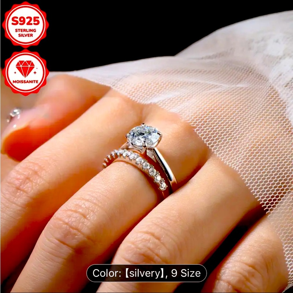 Elegant Silver Moissanite Ring Set